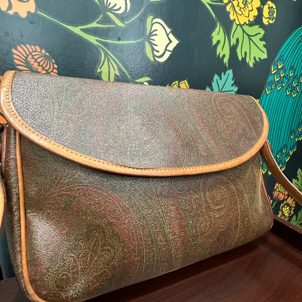 Etro Milano Vintage 1990s Paisley Crossbody Bag with Leather Trim - Picture 5 of 11